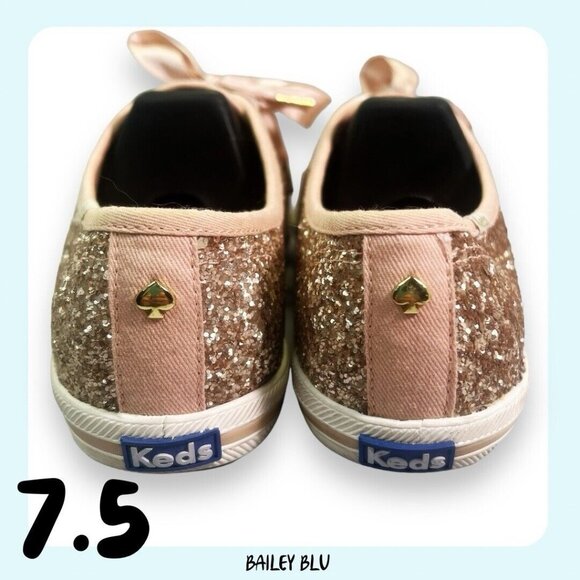 Keds Kate Spade Rose Gold Pink Peach Glitter Sneaker Shoe 7.5 - Picture 5 of 9